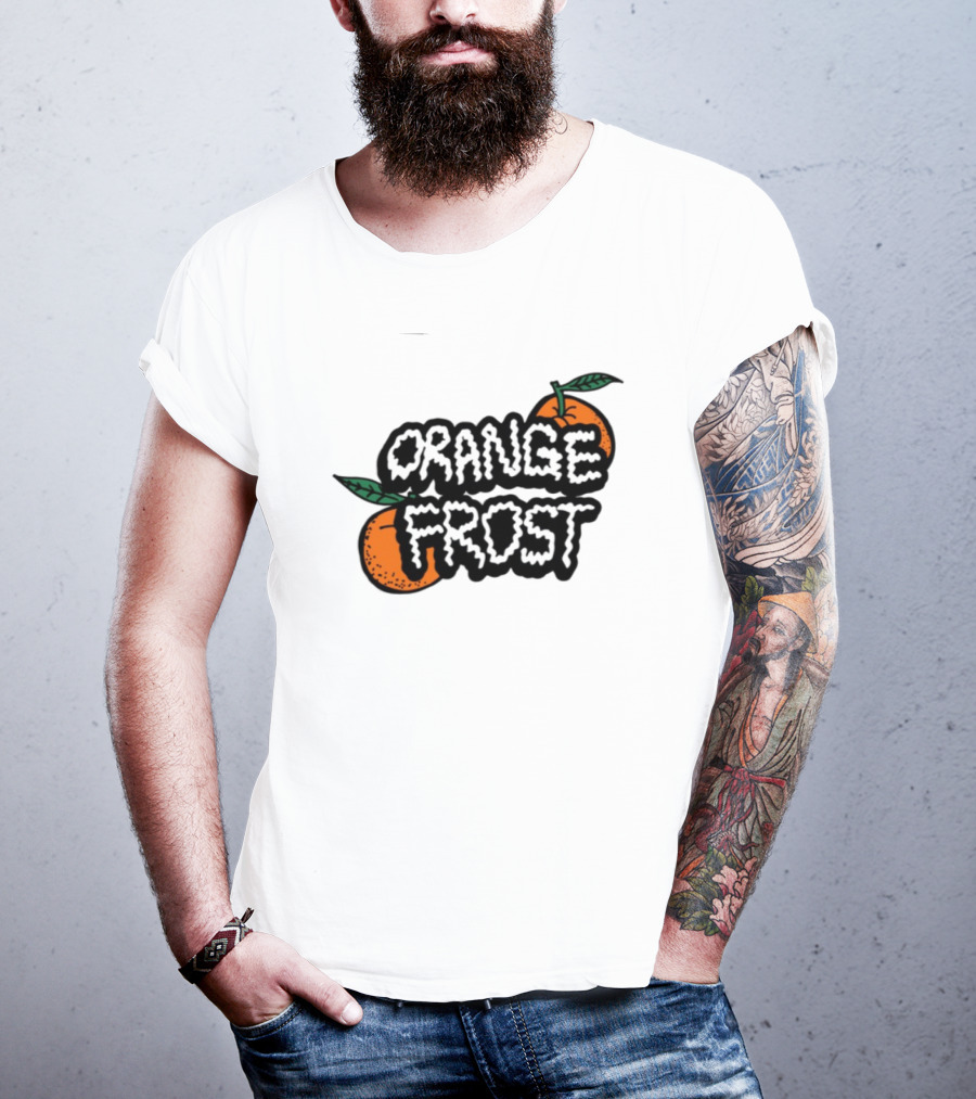Orange Frost Citrus Design With Green Leaf Elements T-Shirt