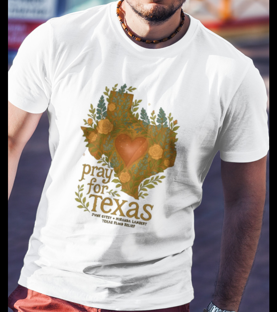 Pray For Texas Flood Relief Heart And Floral Pattern T-Shirt