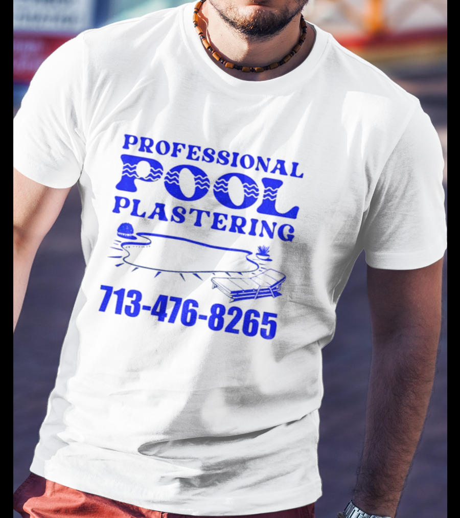 PROFESSIONAL POOL PLASTERING 713-476-8265 POOL OUTLINE COCKTAIL AND PALM TREE ICONS T-Shirt