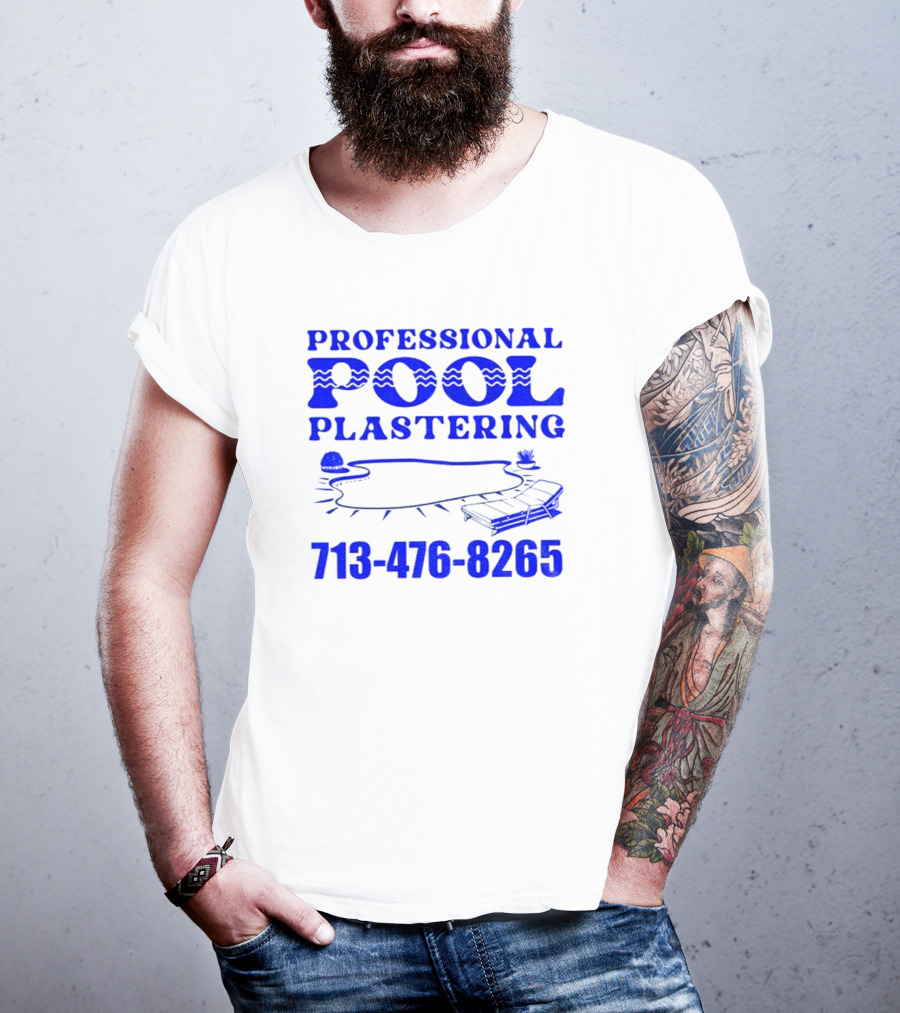 PROFESSIONAL POOL PLASTERING 713-476-8265 POOL OUTLINE COCKTAIL AND PALM TREE ICONS T-Shirt