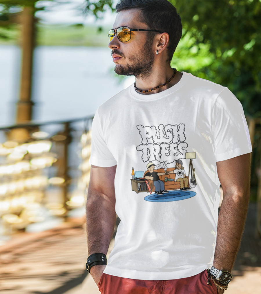 Push Trees Smoking Vibes Puff Puff Pass Couch Session Retro Lamp Lava Skate Record Guitar T-Shirt