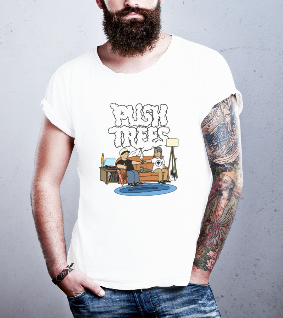 Push Trees Smoking Vibes Puff Puff Pass Couch Session Retro Lamp Lava Skate Record Guitar T-Shirt