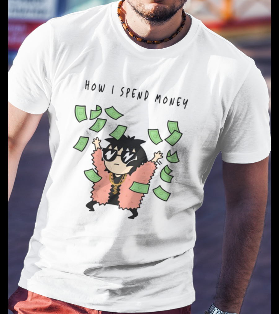 Sarah Andersen How I Spend Money Comic Character Pink Coat Dollar Bills Falling T-Shirt
