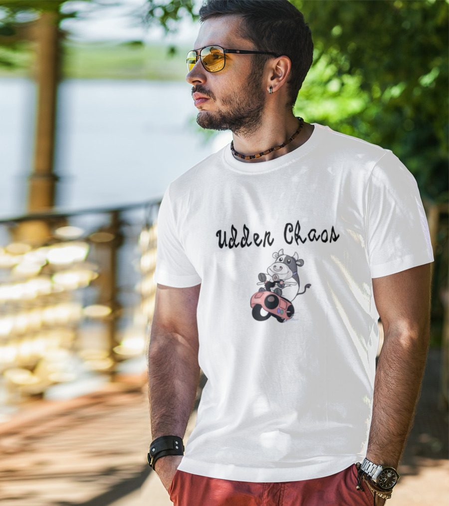 Udder Chaos Cow On Motorbike Adventure T-Shirt