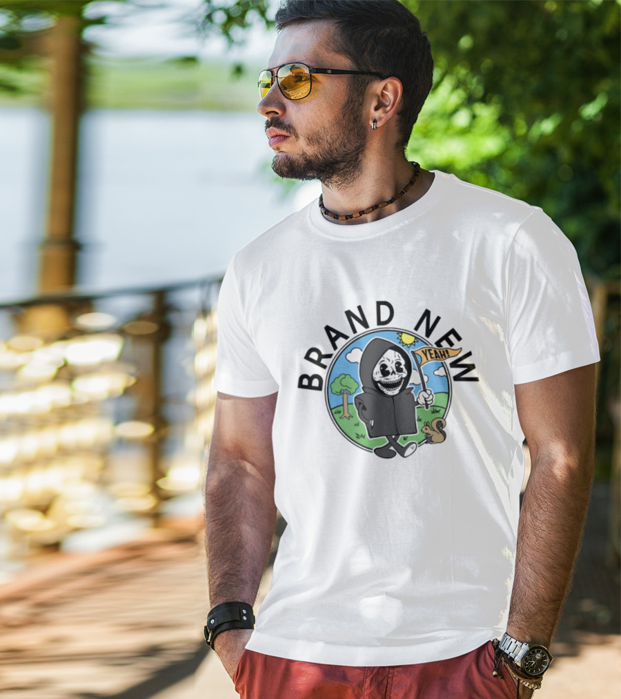 Skullboy Kids Character With Yeah Flag And Squirrel In Sunny Park T-Shirt