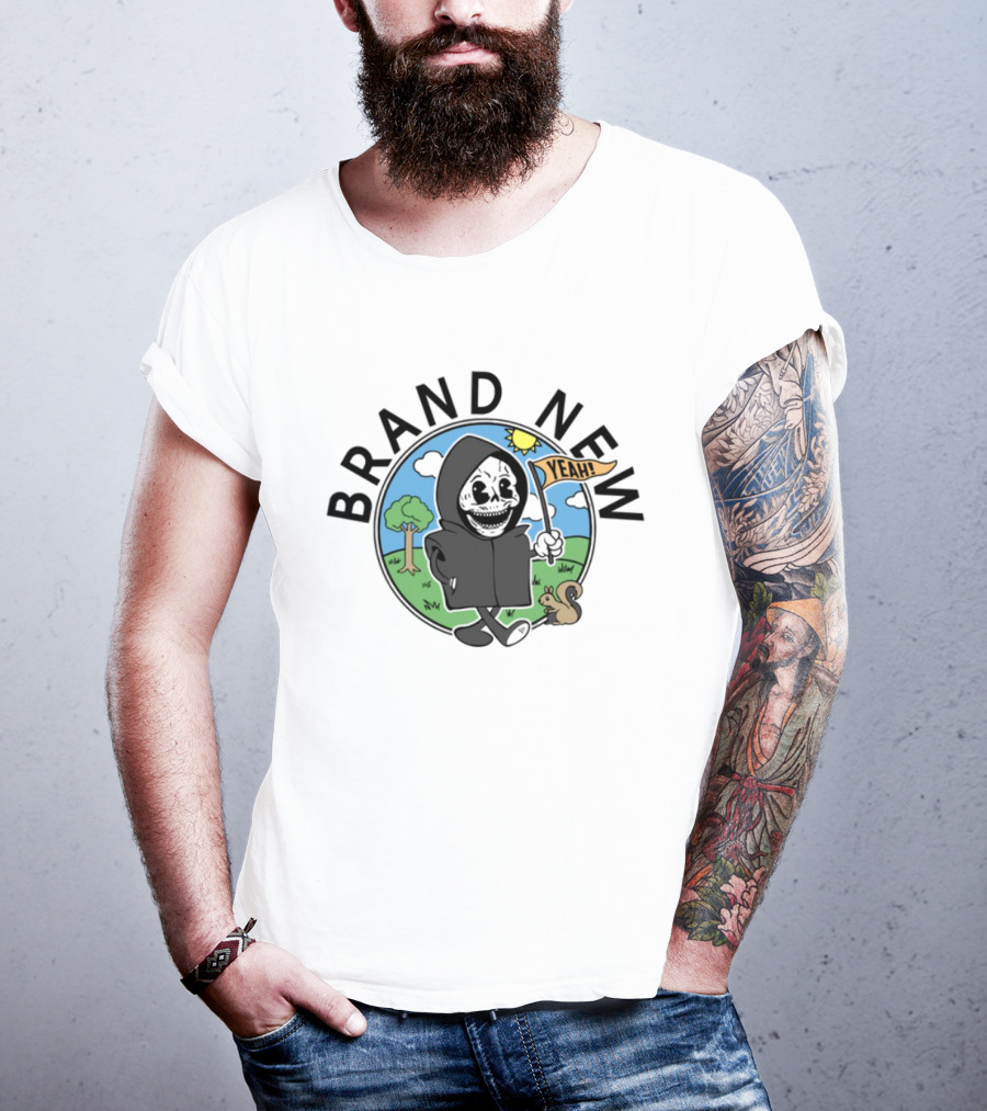 Skullboy Kids Character With Yeah Flag And Squirrel In Sunny Park T-Shirt