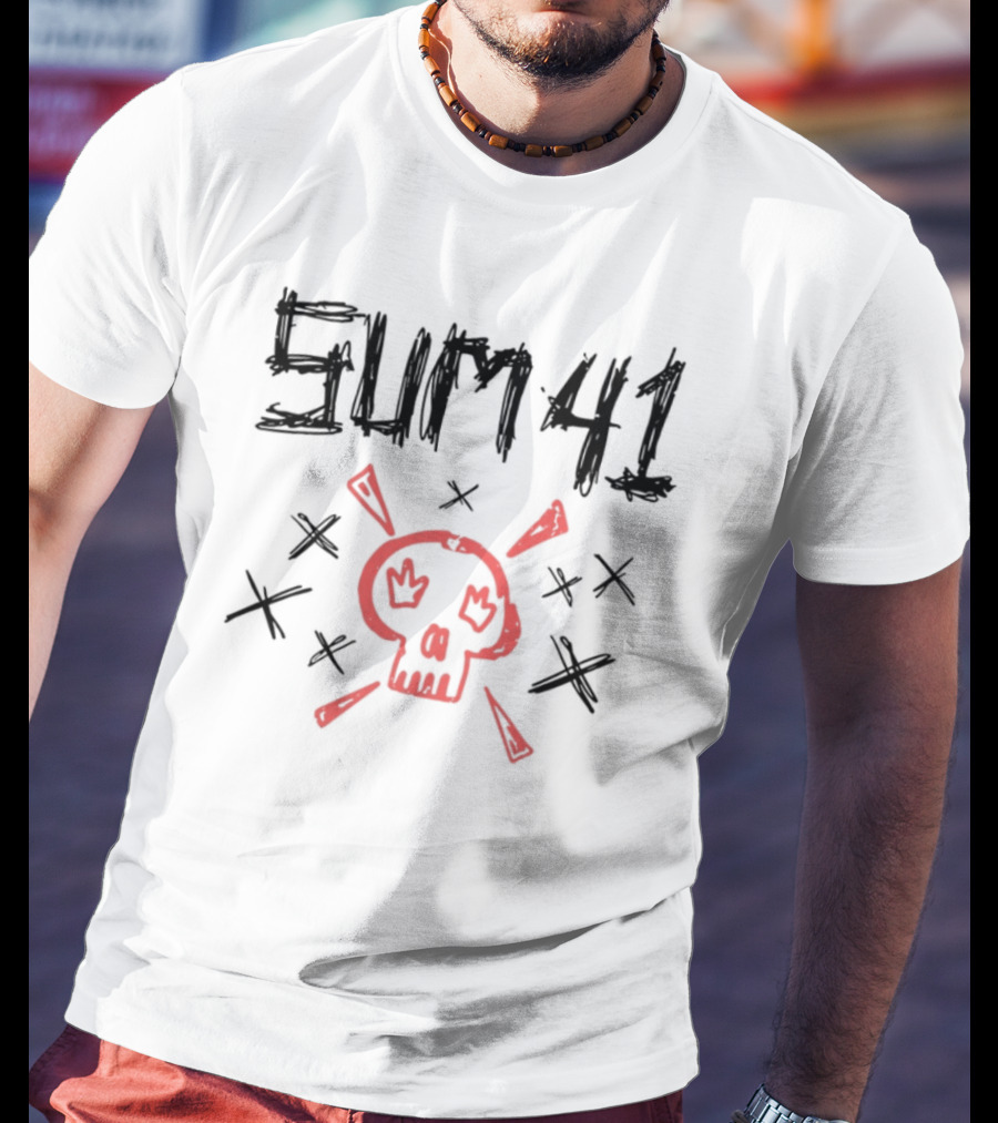 Sum 41 Sketch Red Skull X-Eyes Bold Graphic T-Shirt