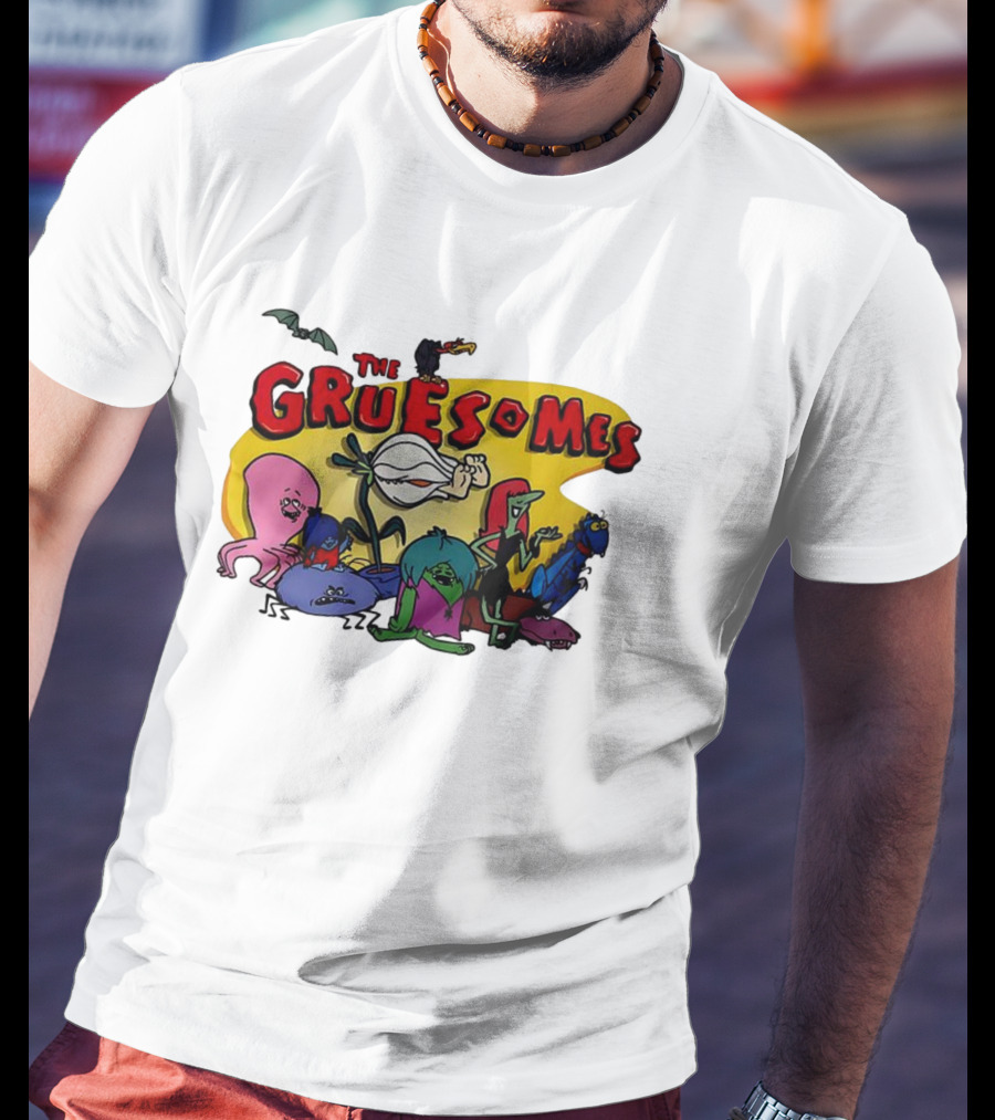 The Gruesomes Cartoon Characters With Bat And Vulture T-Shirt
