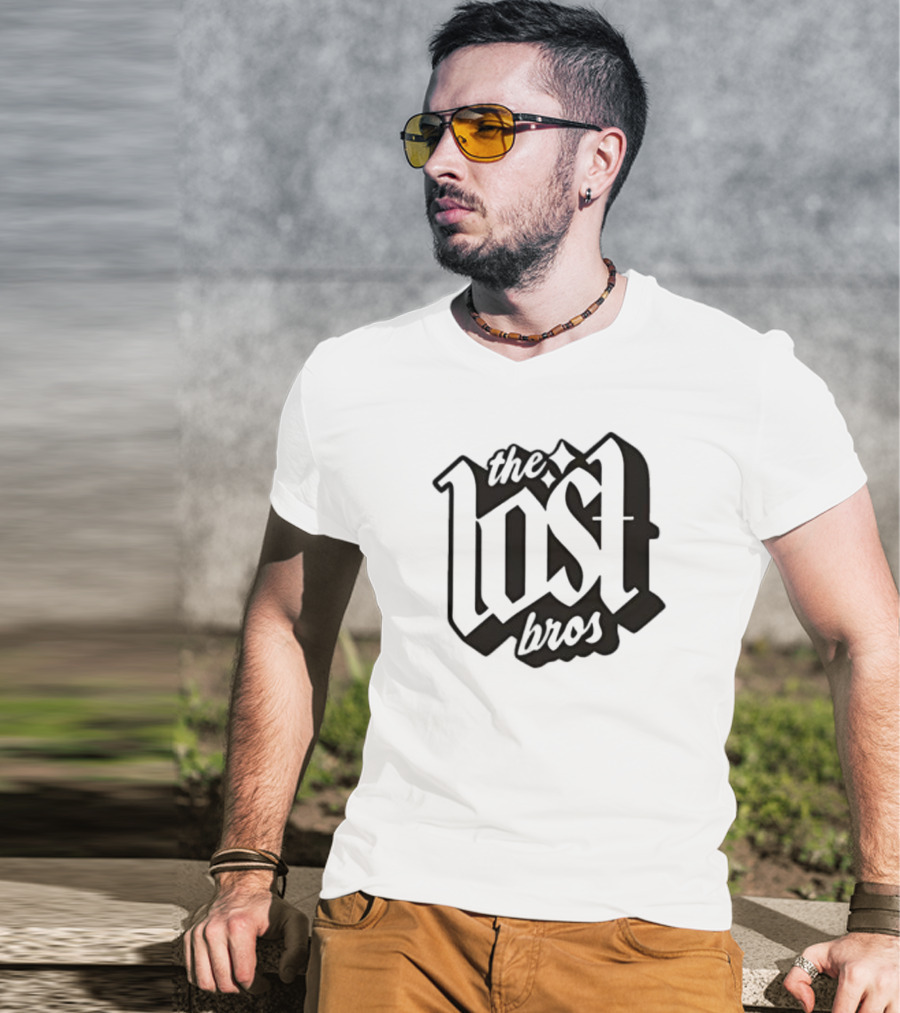 The Lost Bros Black Vintage Style Bold Text Design T-Shirt
