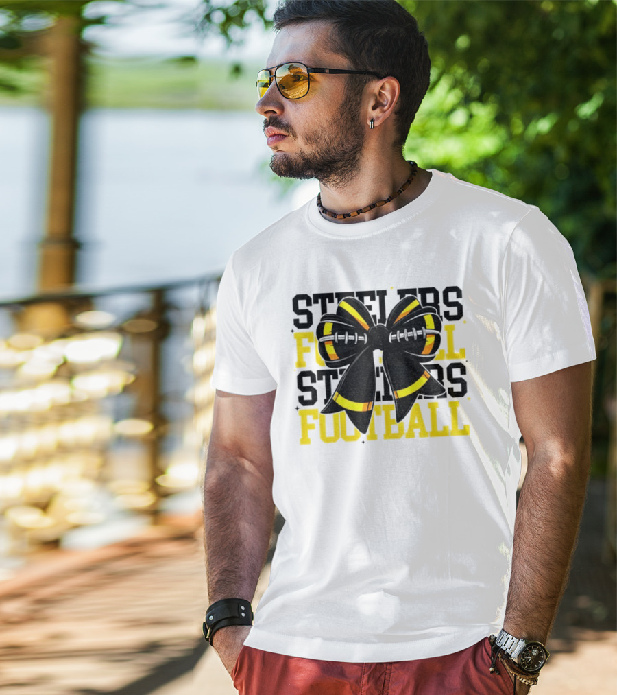 Pittsburgh Steelers Football Coquette Mom Bow Game Day T-Shirt