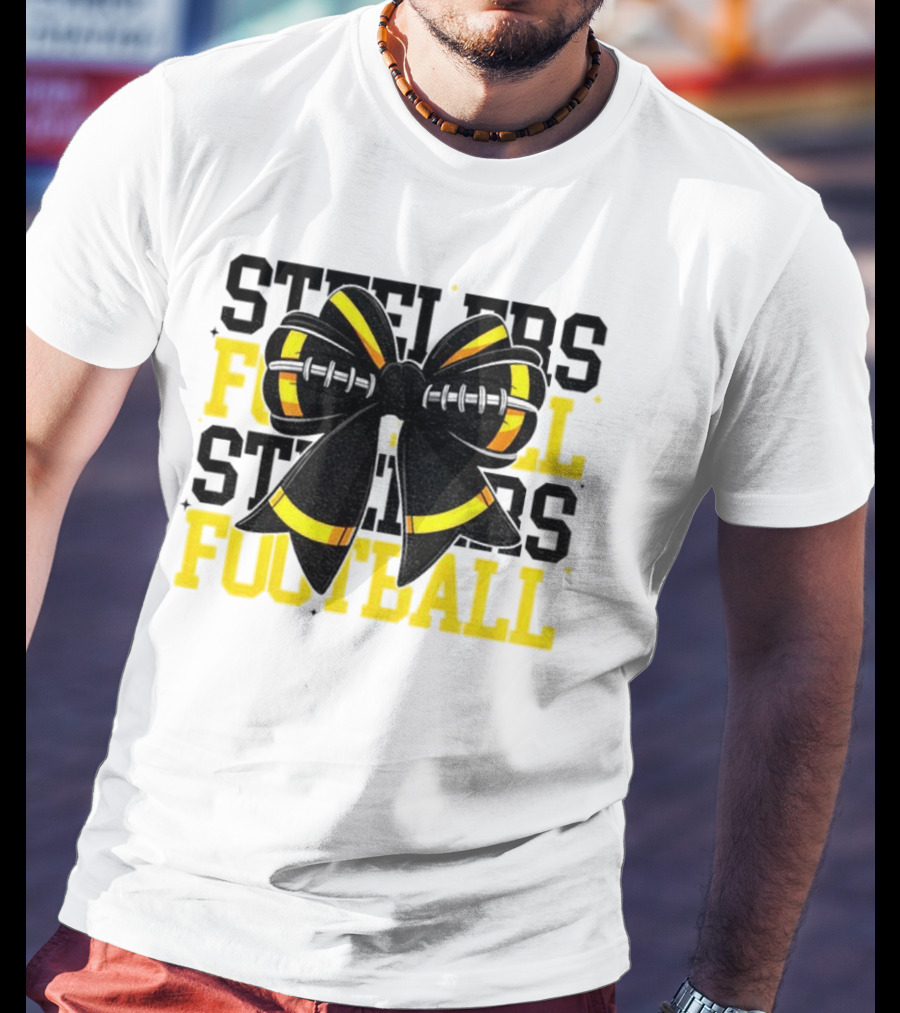 Pittsburgh Steelers Football Coquette Mom Bow Game Day T-Shirt