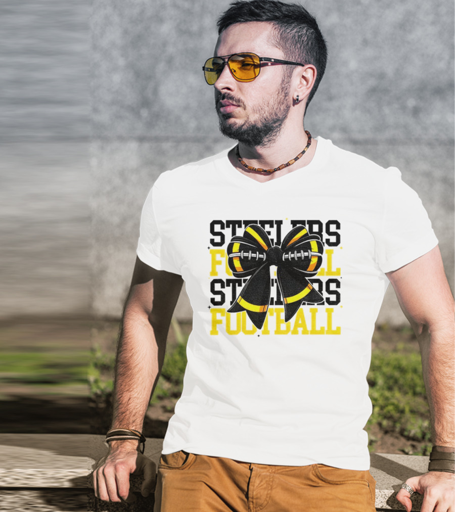 Pittsburgh Steelers Football Coquette Mom Bow Game Day T-Shirt