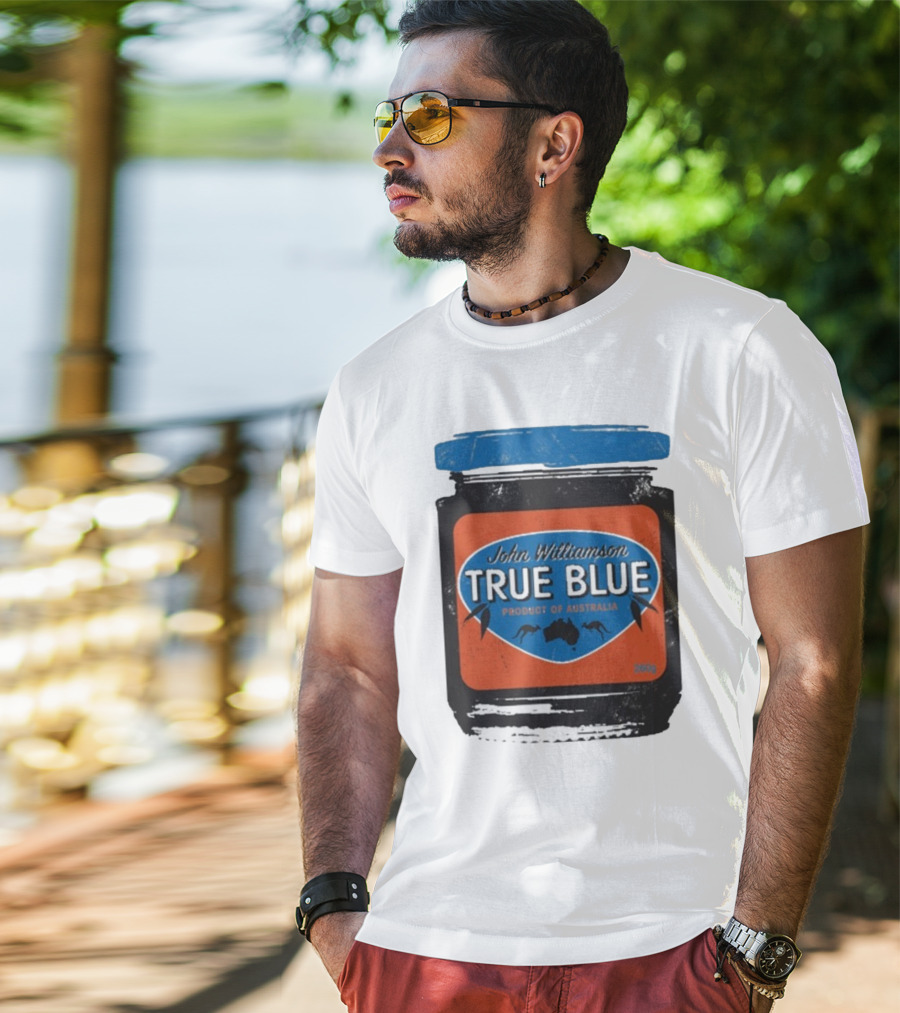 John Williamson True Blue Product Of Australia Mock Jam Label T-Shirt