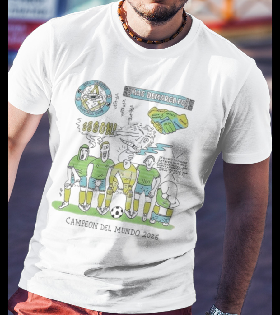 Campeon Del Mundo 2026 Mac Demarco Football Club Soccer Team Art Latin America Africa Map T-Shirt