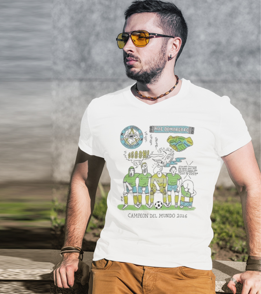 Campeon Del Mundo 2026 Mac Demarco Football Club Soccer Team Art Latin America Africa Map T-Shirt