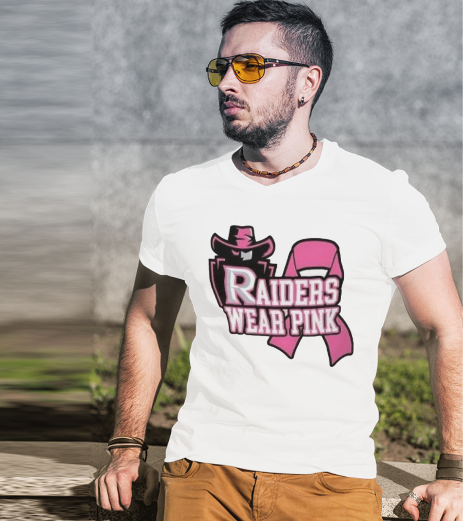 Raiders Wear Pink Breast Cancer Awareness Power Ribbon T-Shirt