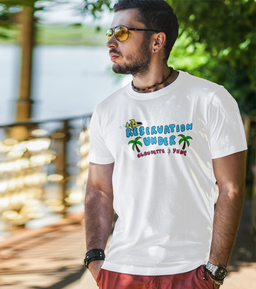 Reservation Under Claudette Yung Beach Beds Tropical Vacation T-Shirt