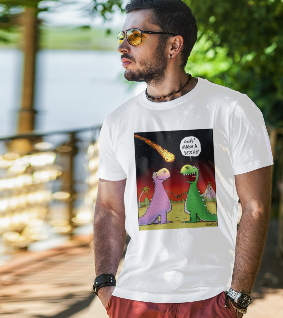 Glenn Mccoy Dinosaur Cartoon Ooh Make A Wish Meteorite Scene T-Shirt