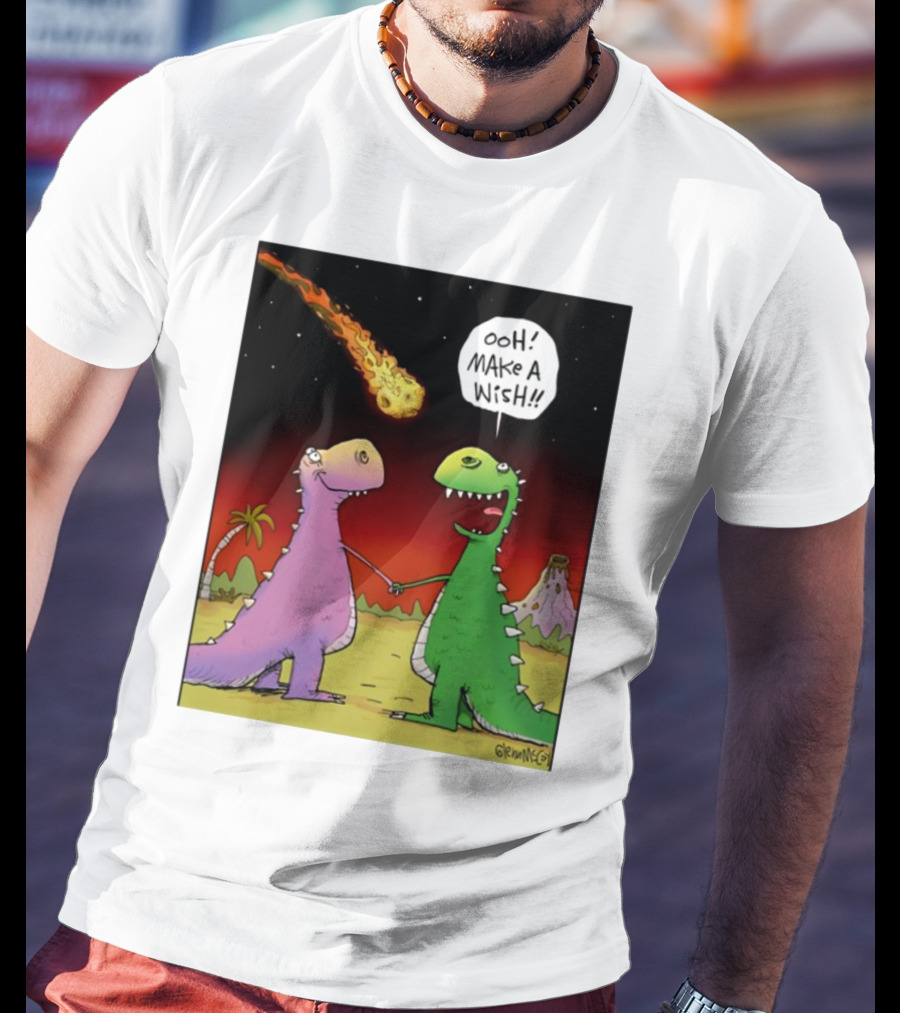 Glenn Mccoy Dinosaur Cartoon Ooh Make A Wish Meteorite Scene T-Shirt