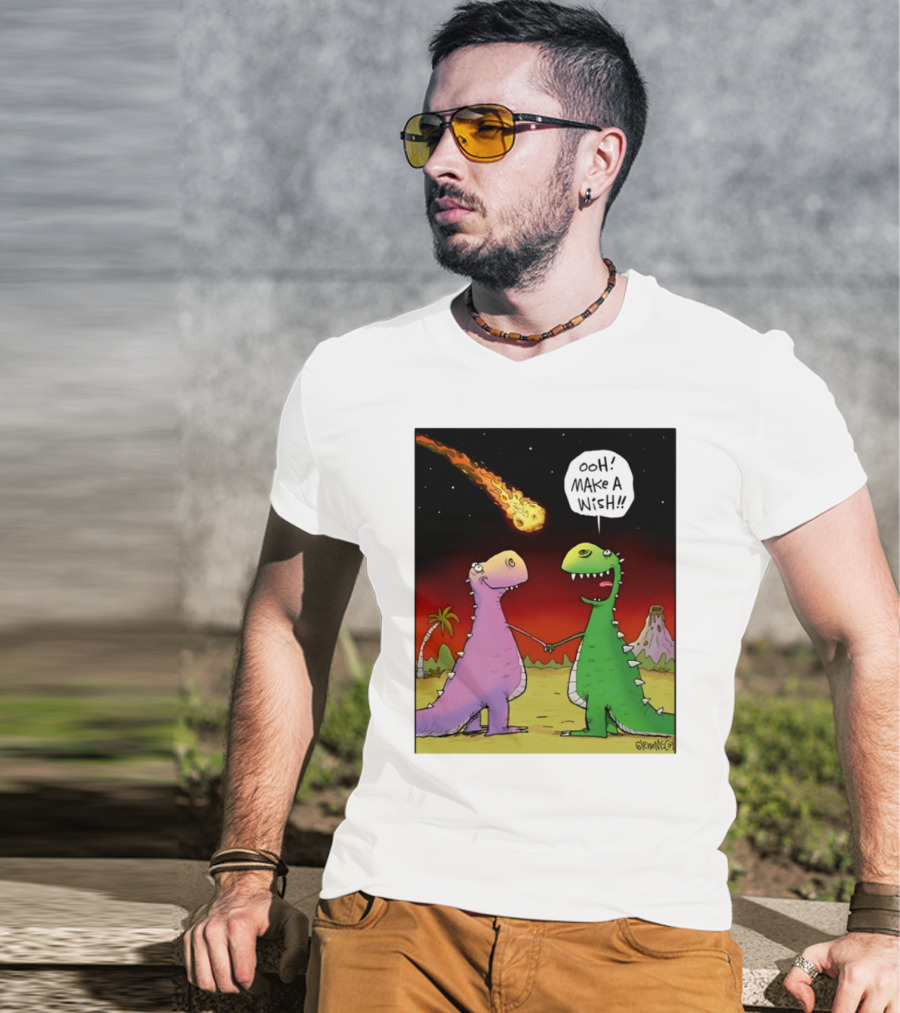 Glenn Mccoy Dinosaur Cartoon Ooh Make A Wish Meteorite Scene T-Shirt