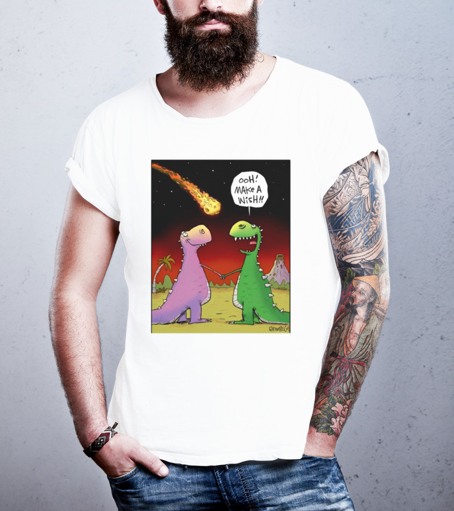 Glenn Mccoy Dinosaur Cartoon Ooh Make A Wish Meteorite Scene T-Shirt