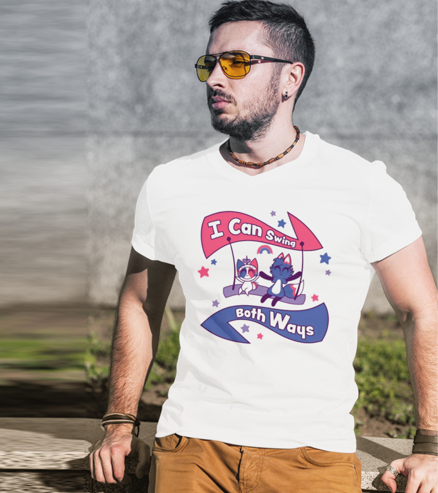 I Can Swing Both Ways Cute Cats Stars Rainbow T-Shirt