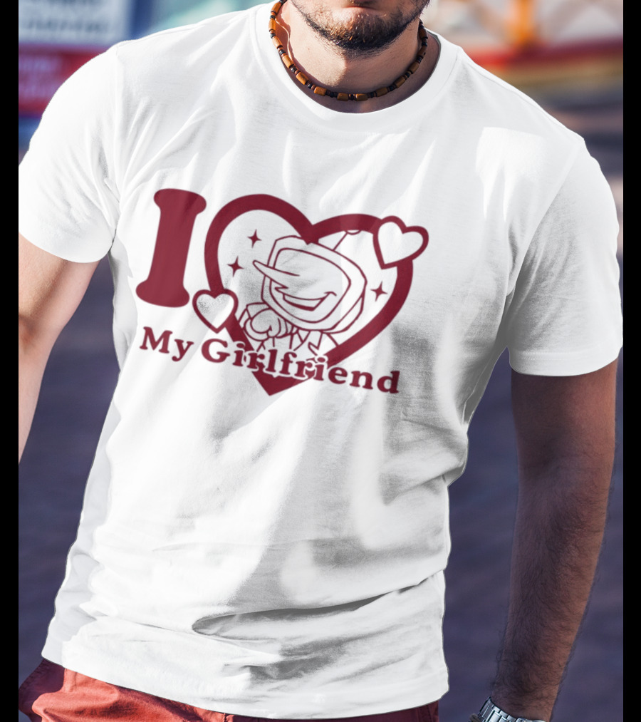 I Love My Girlfriend Mr. Tenna Heart Design T-Shirt