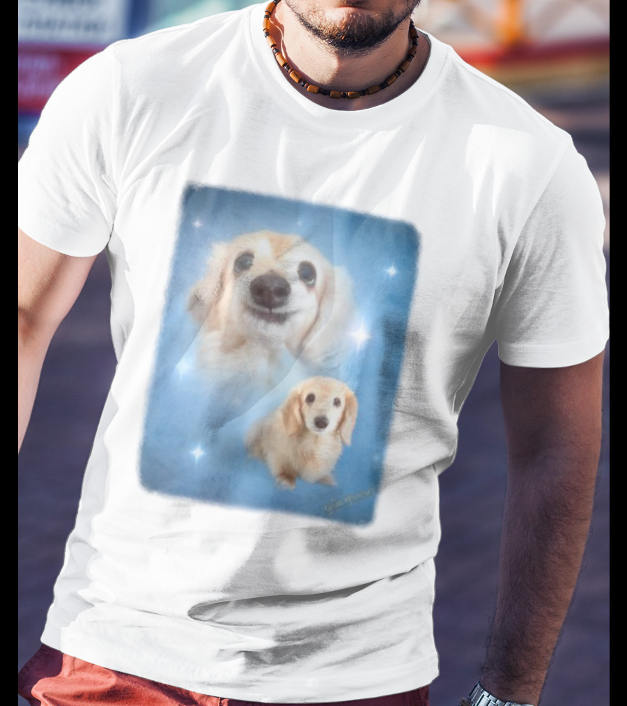 Olan Meows Bella Dog Portrait Classic Blue Stars T-Shirt