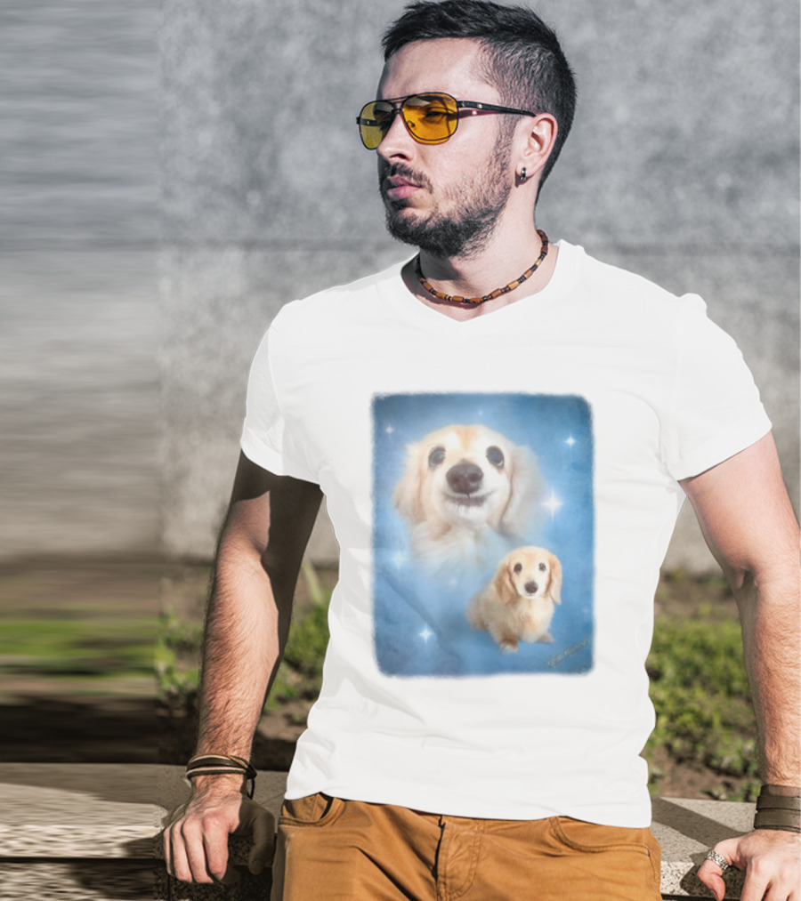 Olan Meows Bella Dog Portrait Classic Blue Stars T-Shirt