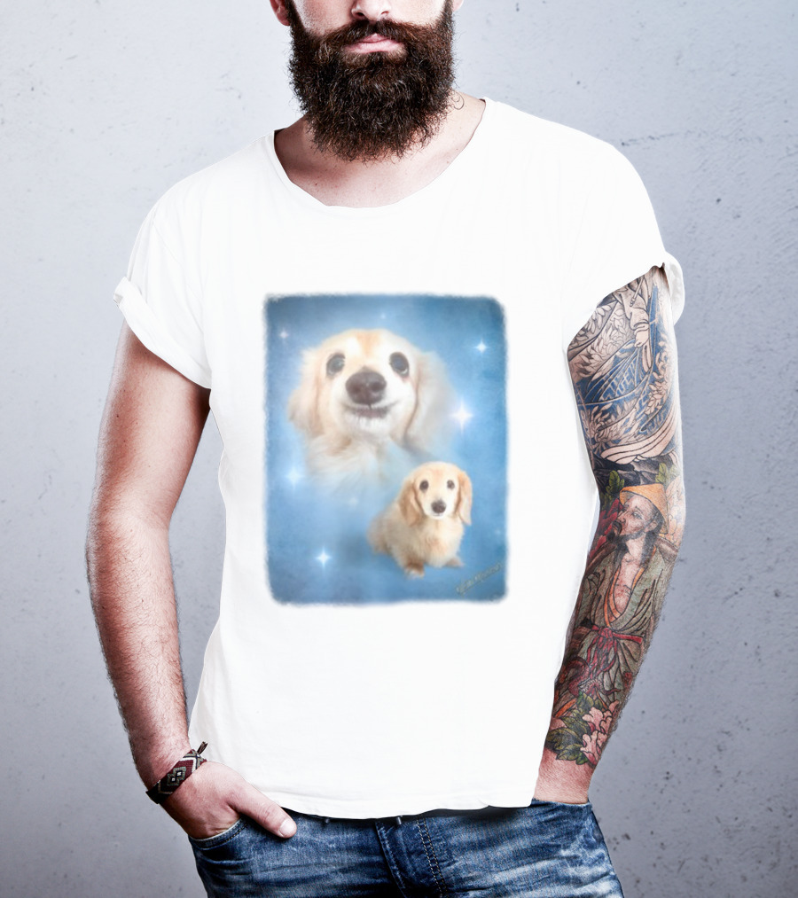 Olan Meows Bella Dog Portrait Classic Blue Stars T-Shirt