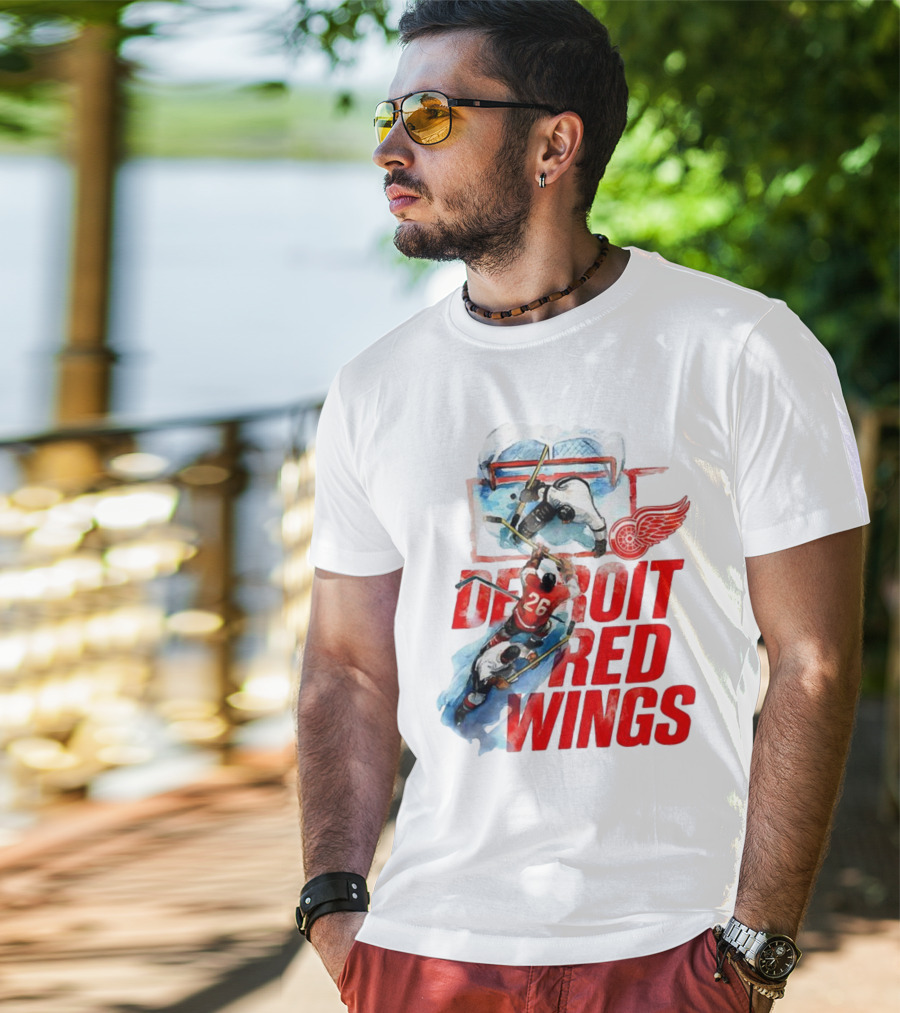 Sana X Detroit Red Wings Hockey Team Action Scene T-Shirt