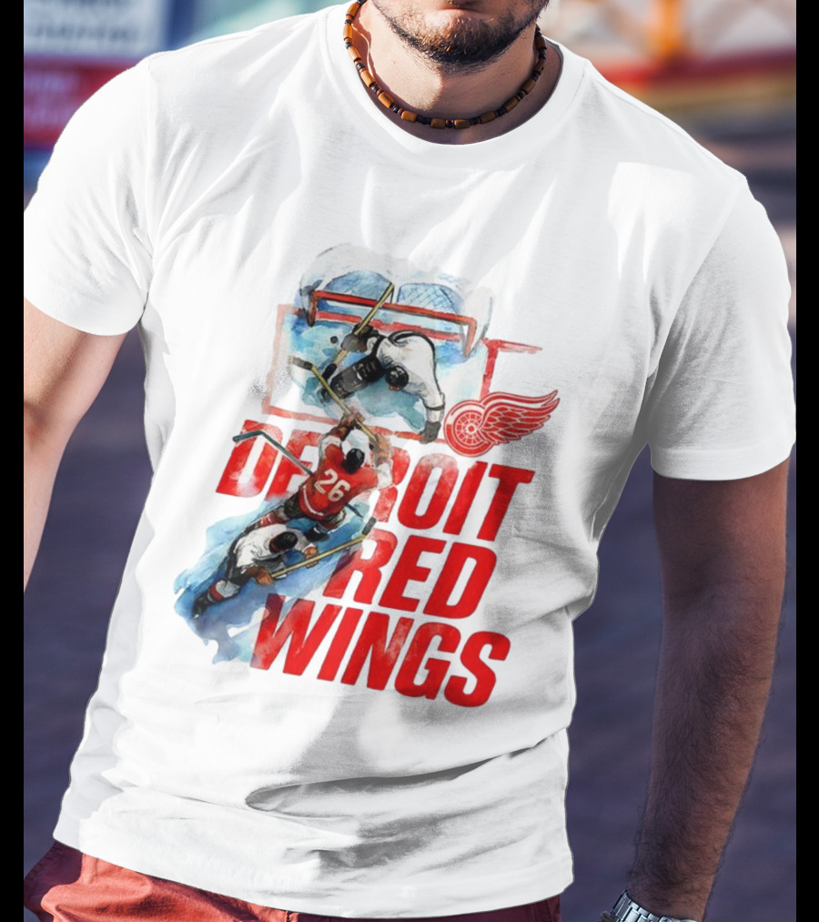 Sana X Detroit Red Wings Hockey Team Action Scene T-Shirt