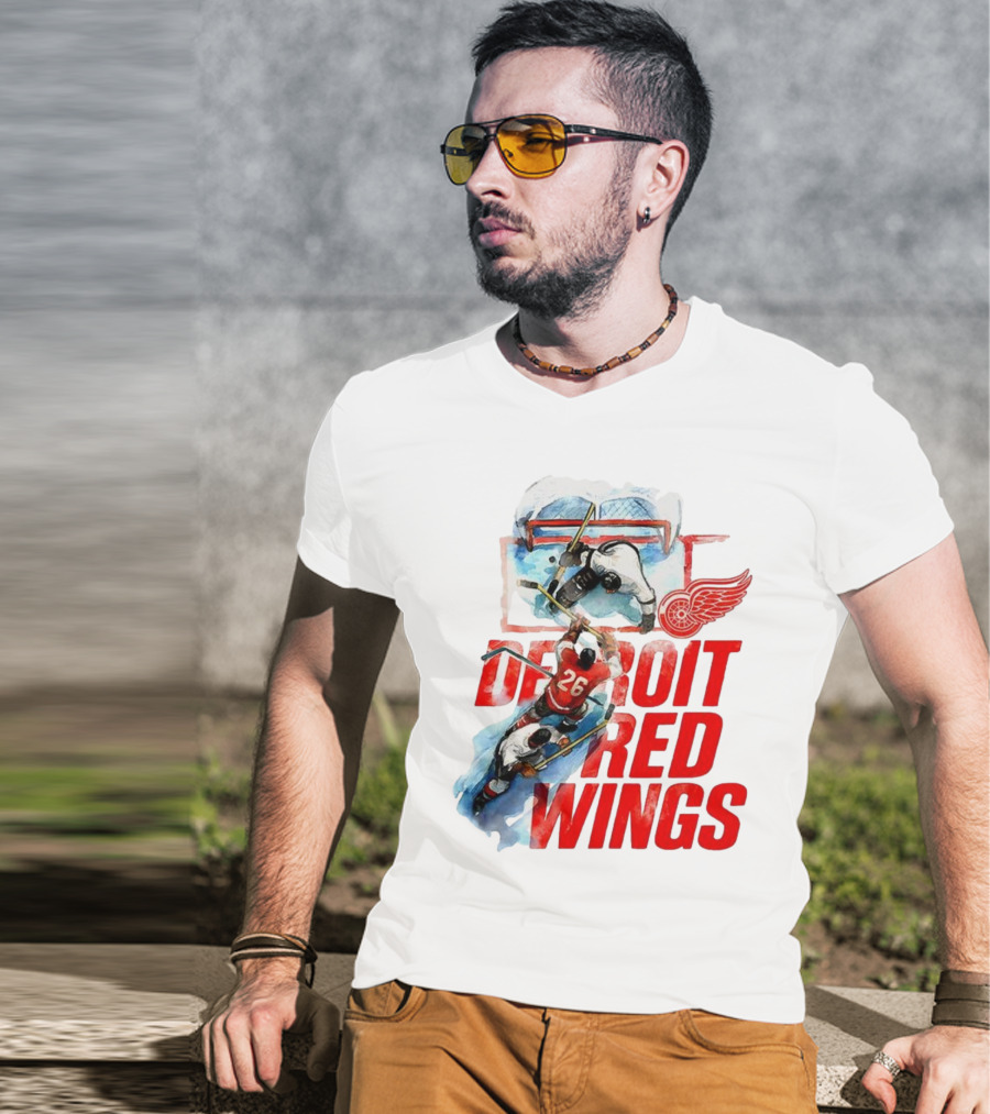 Sana X Detroit Red Wings Hockey Team Action Scene T-Shirt