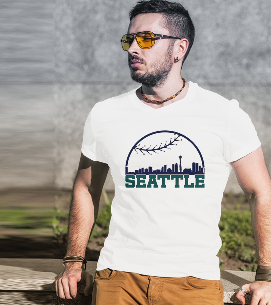 Seattle Mariners Skyline Baseball Theme With Space Needle T-Shirt