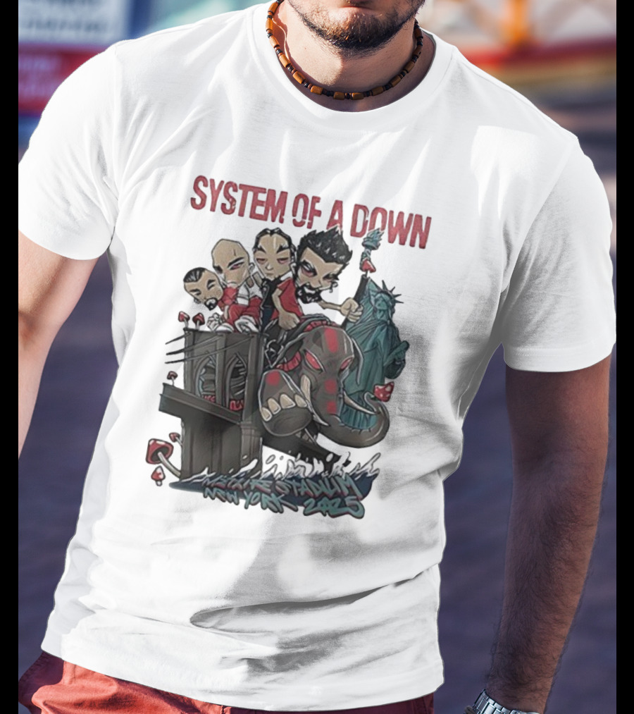 System Of A Down 2025 Chibi Cartoon Yankee Stadium New York T-Shirt