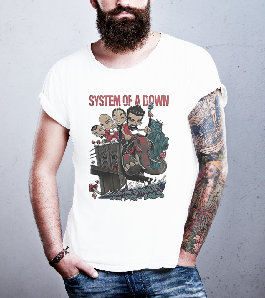 System Of A Down 2025 Chibi Cartoon Yankee Stadium New York T-Shirt