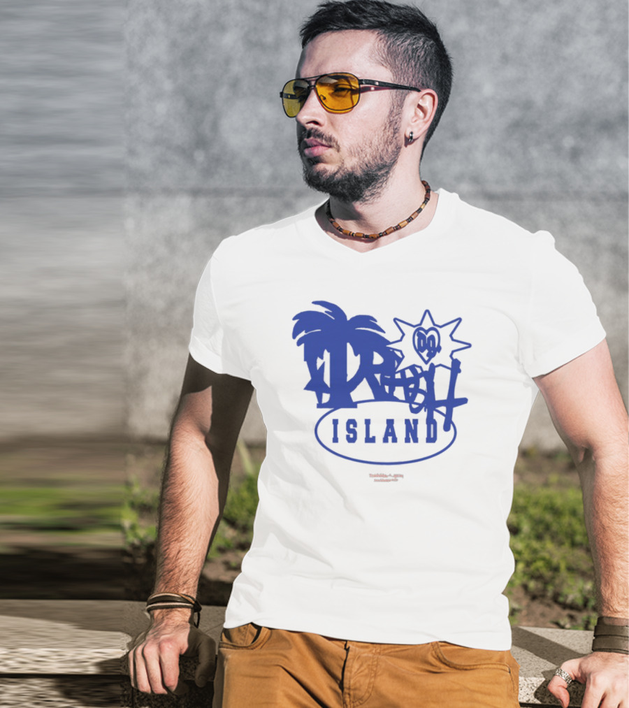Trash Island Blue And White Palm Star Grafik T-Shirt