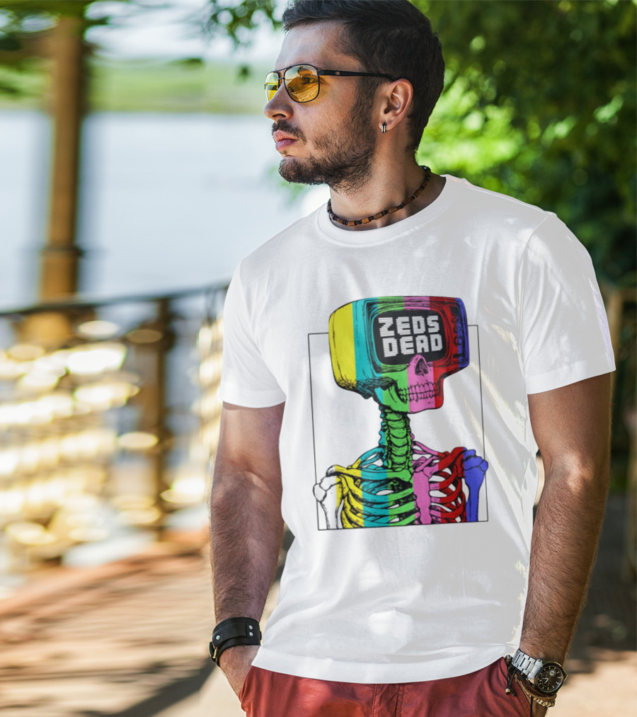 Zeds Dead TV Head Skeleton Multicolor Test Pattern T-Shirt