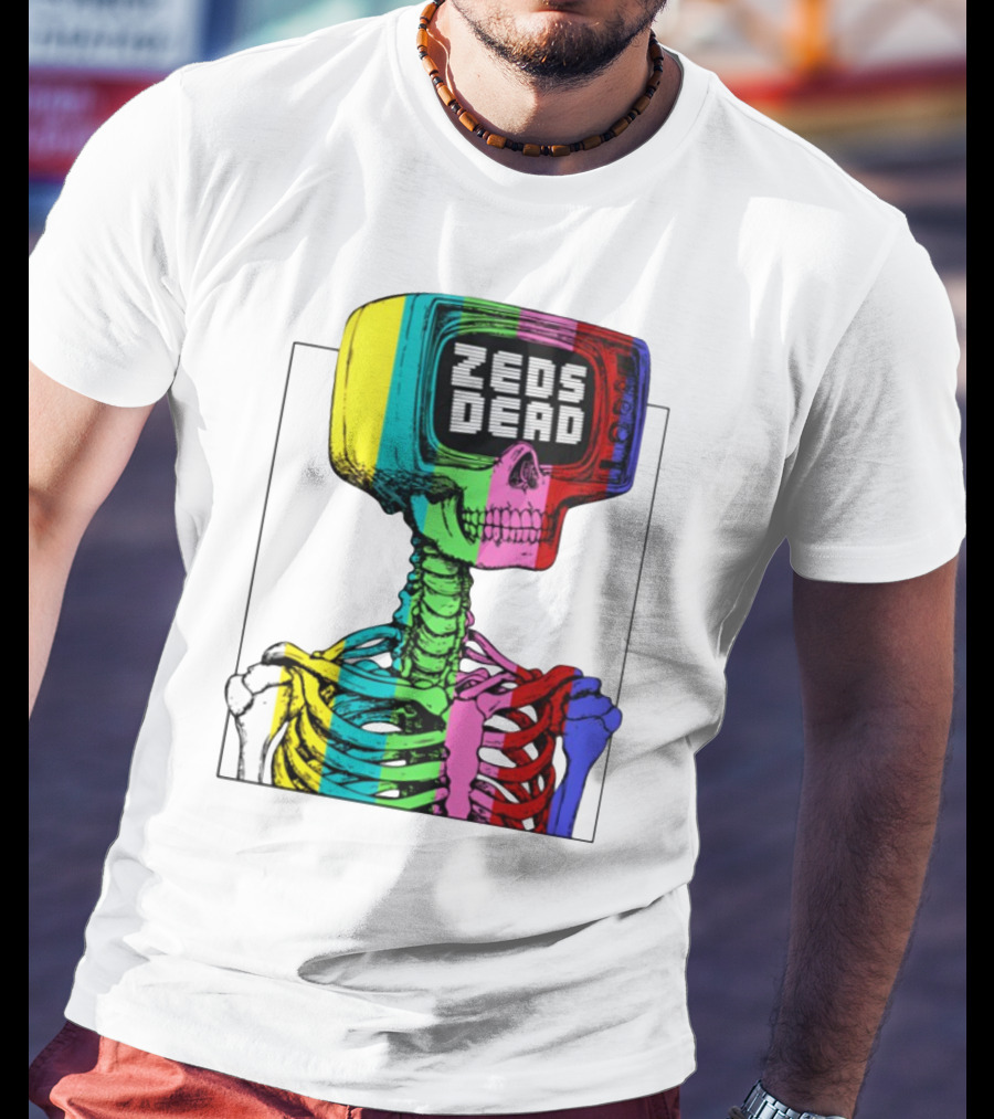 Zeds Dead TV Head Skeleton Multicolor Test Pattern T-Shirt