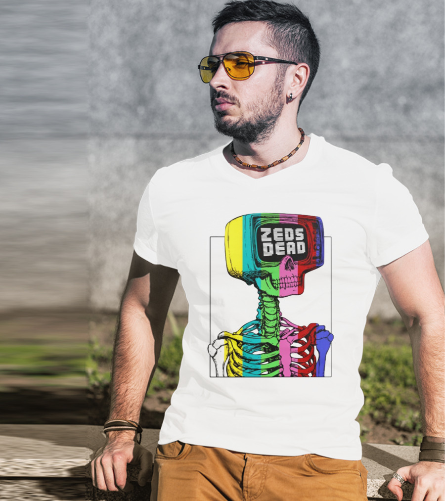 Zeds Dead TV Head Skeleton Multicolor Test Pattern T-Shirt