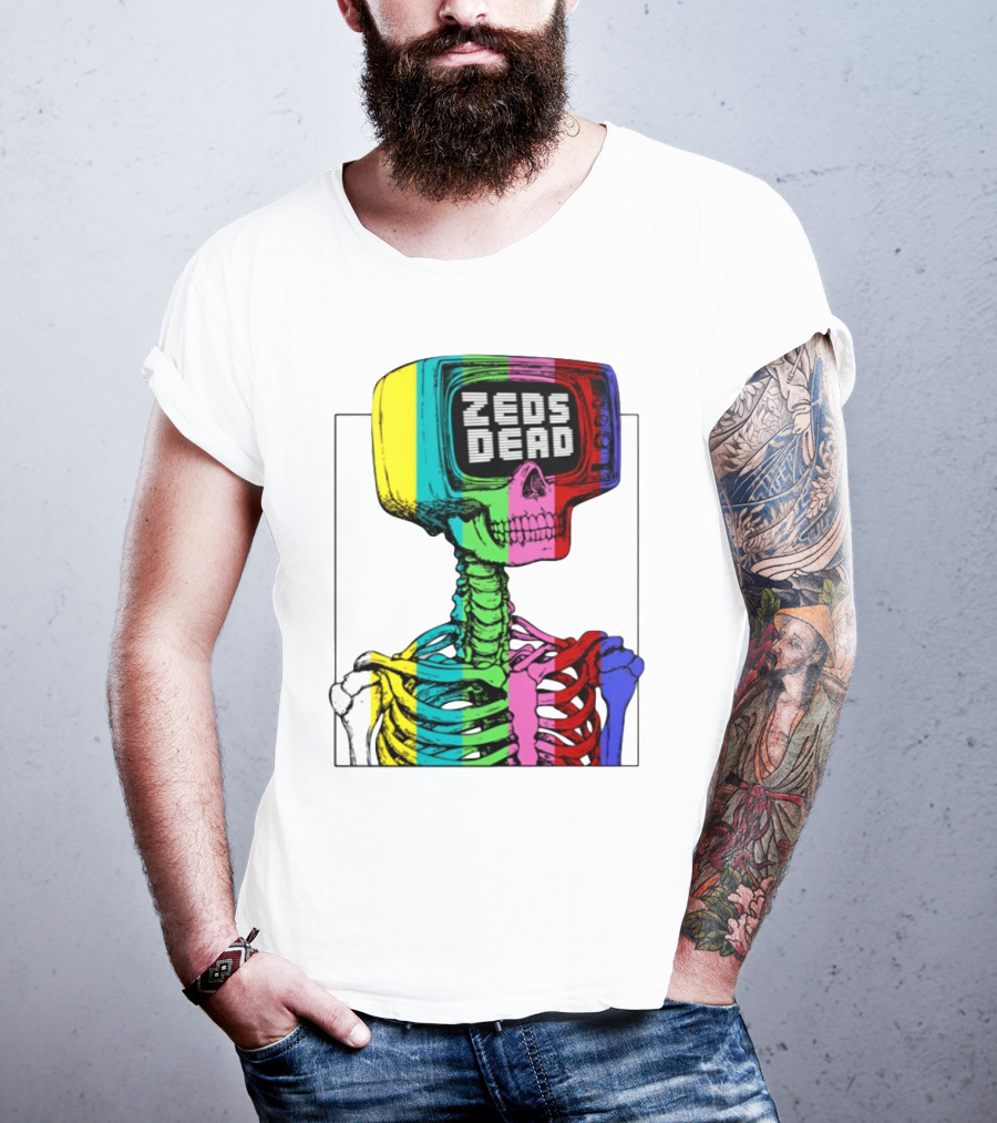 Zeds Dead TV Head Skeleton Multicolor Test Pattern T-Shirt