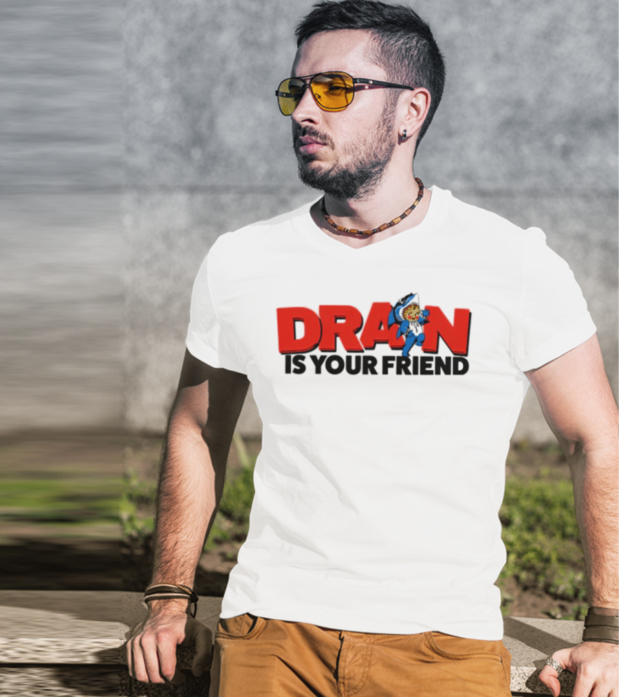 Drain Kewpie Friend In Red Block Letters With Cartoon Character T-Shirt