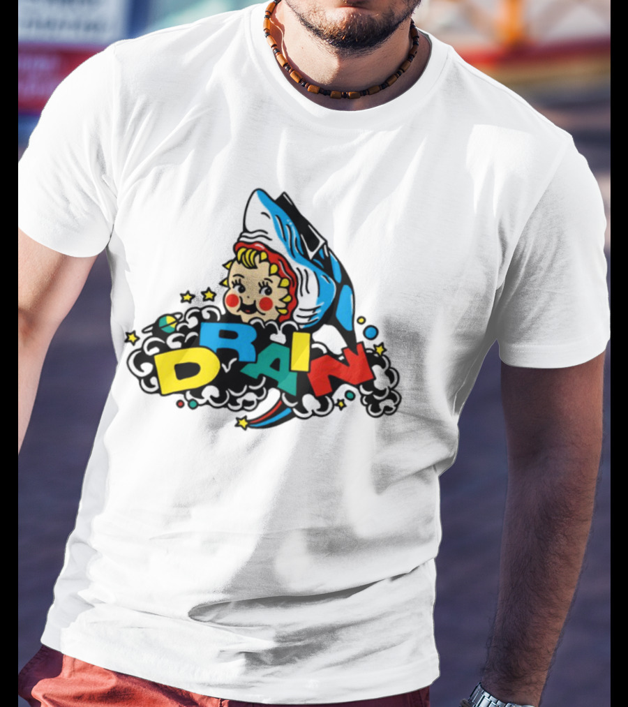 DRAIN831 Rainbow Retro Kid Block Letters Whale T-Shirt