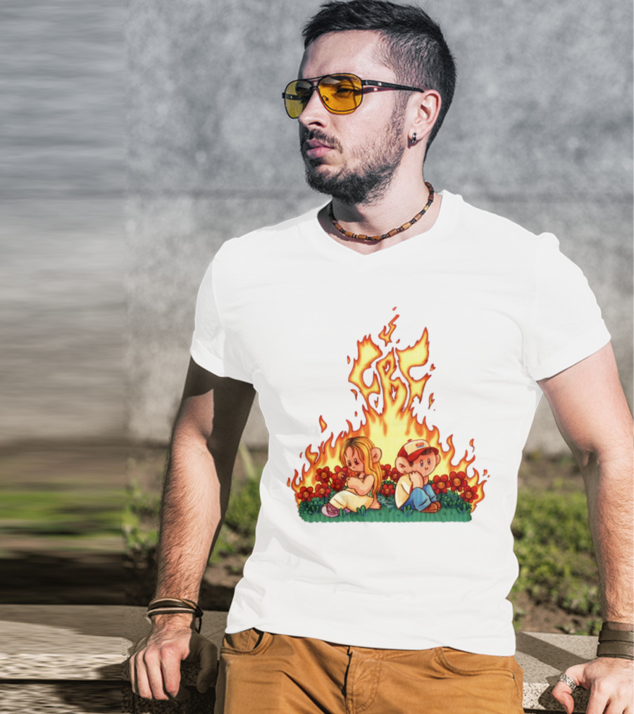 Fireball Friday Love Is Comic Characters With Fiery Background T-Shirt