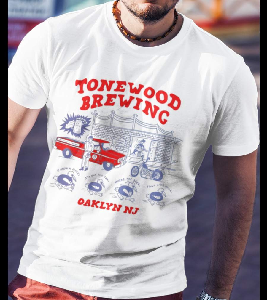 Tonewood Brewing Oaklyn NJ Vintage Car Scene T-Shirt