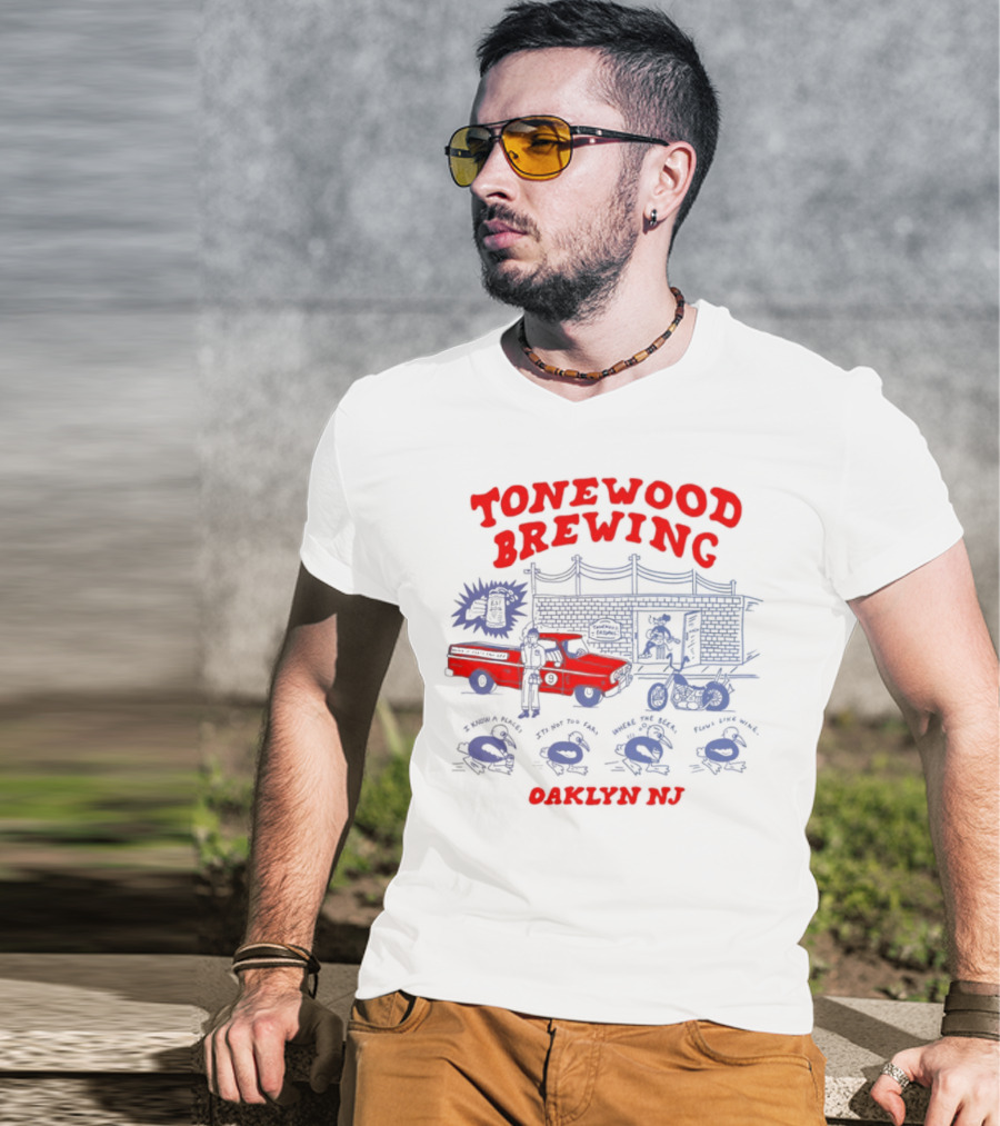 Tonewood Brewing Oaklyn NJ Vintage Car Scene T-Shirt