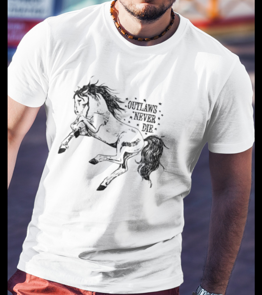 Oatmilklady Wild Horse Outlaws Never Die Retro Western Style T-Shirt