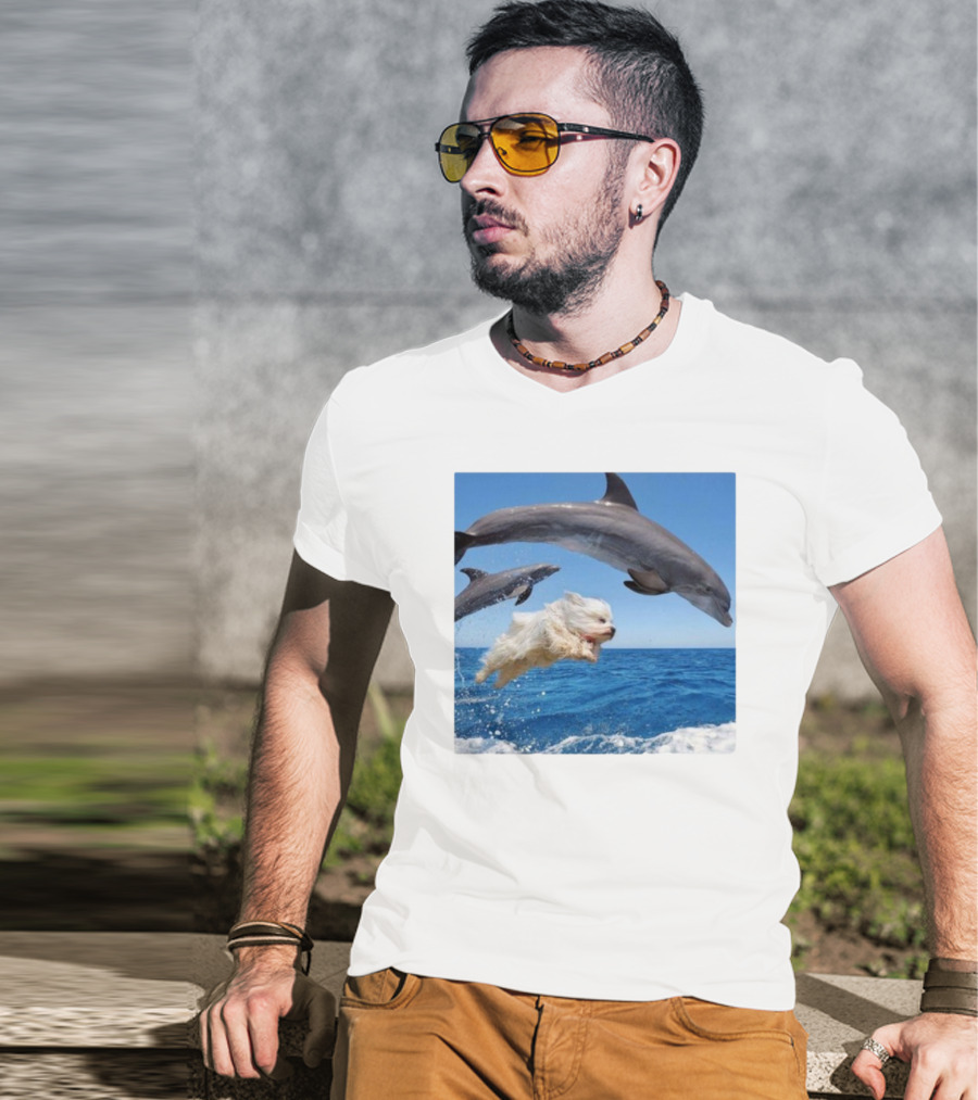 Dog Jump With Dolphin Ocean Adventure T-Shirt