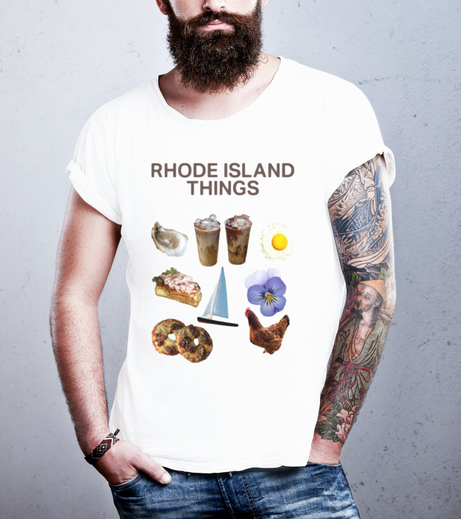 Rhode Island Things Iced Coffee Lobster Roll Sailboat Hen Johnnycakes T-Shirt