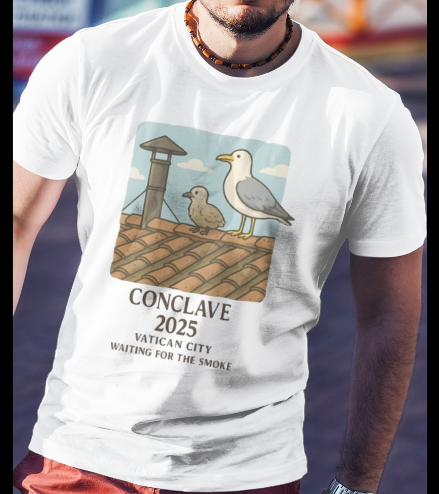 Conclave 2025 Vatican City Awaiting Papal Smoke Signal Seagulls On Roof T-Shirt